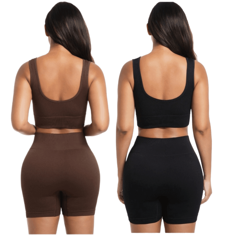 Yoga Fitness Class - 2pcs High Waist Design Ribbed Crop